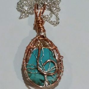 Triple turquoise tree of life double sided pendant